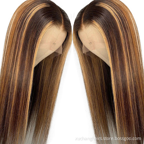 Usexy Popular Star Human Wig Wholesale Raw Indian Hair Straight Highlight Honey Blonde Lace Frontal Wig For Women